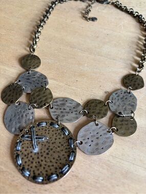 Ruby Rd Hammered Metal Statement Necklace in Antique Brass